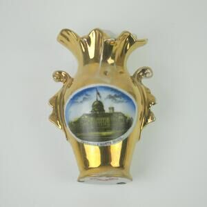 Antique Porcelain Souvenir Vase Greenville Ohio North School 5" Gold Germany